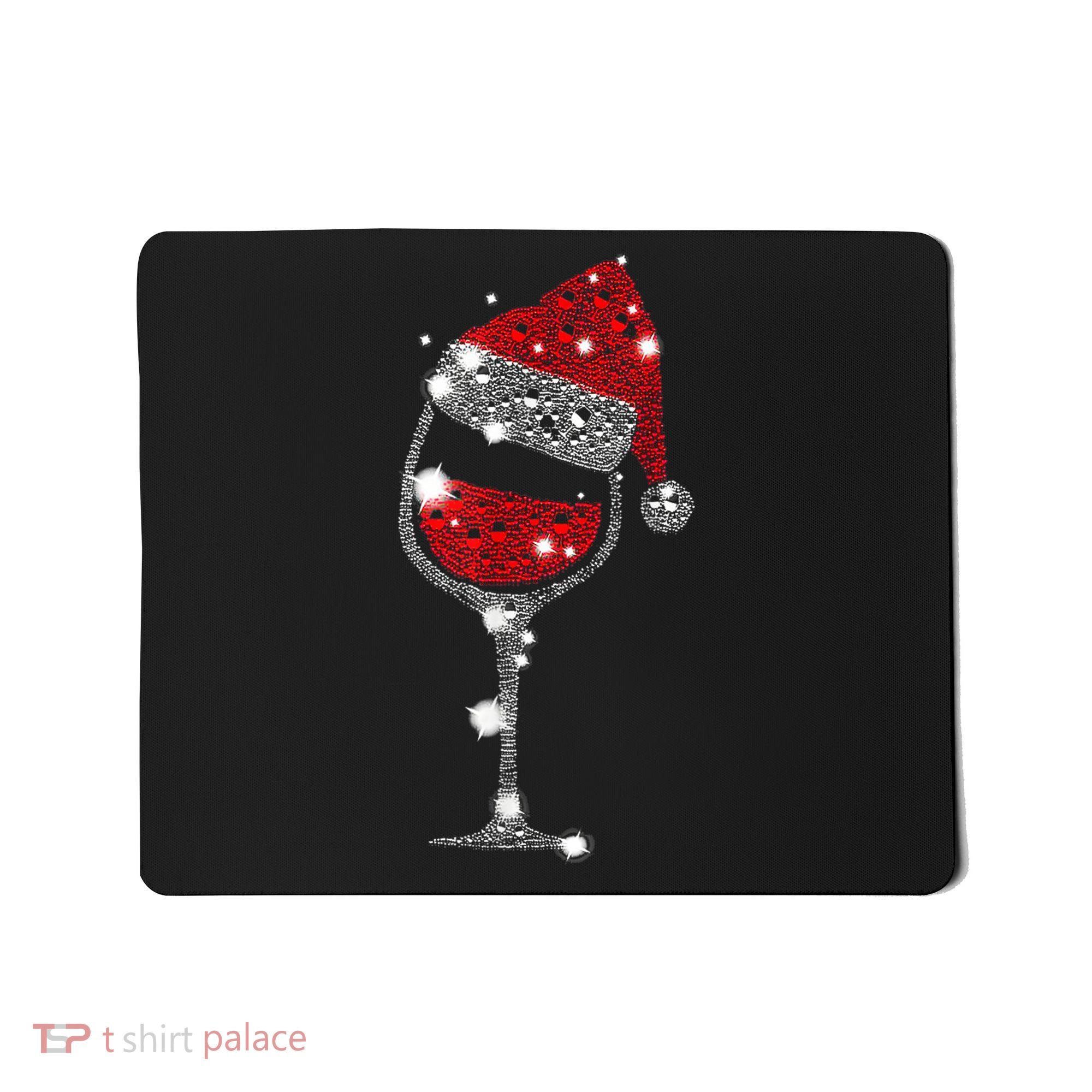 Red Wine Glass Christmas Tee Funny Santa Hat Xmas Gift TShirt Mousepad
