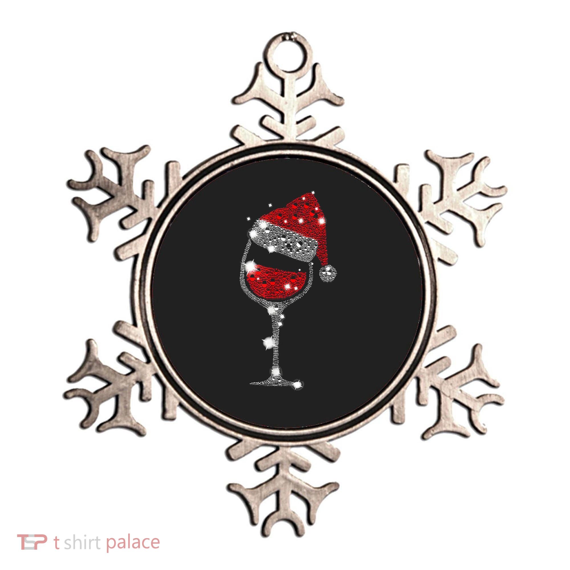Red Wine Glass Christmas Tee Funny Santa Hat Xmas Gift TShirt Ornament