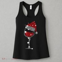 Red Wine Glass Christmas Tee Funny Santa Hat Xmas Gift TShirt Women's Tank Top thumb 3