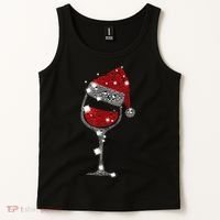 Red Wine Glass Christmas Tee Funny Santa Hat Xmas Gift TShirt Tank Top thumb 2
