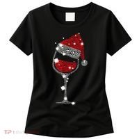 Red Wine Glass Christmas Tee Funny Santa Hat Xmas Gift TShirt Women's T-Shirt thumb 0