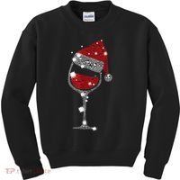 Red Wine Glass Christmas Tee Funny Santa Hat Xmas Gift TShirt Kids Sweatshirt thumb 0