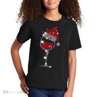 Red Wine Glass Christmas Tee Funny Santa Hat Xmas Gift TShirt Kids T-Shirt thumb 2