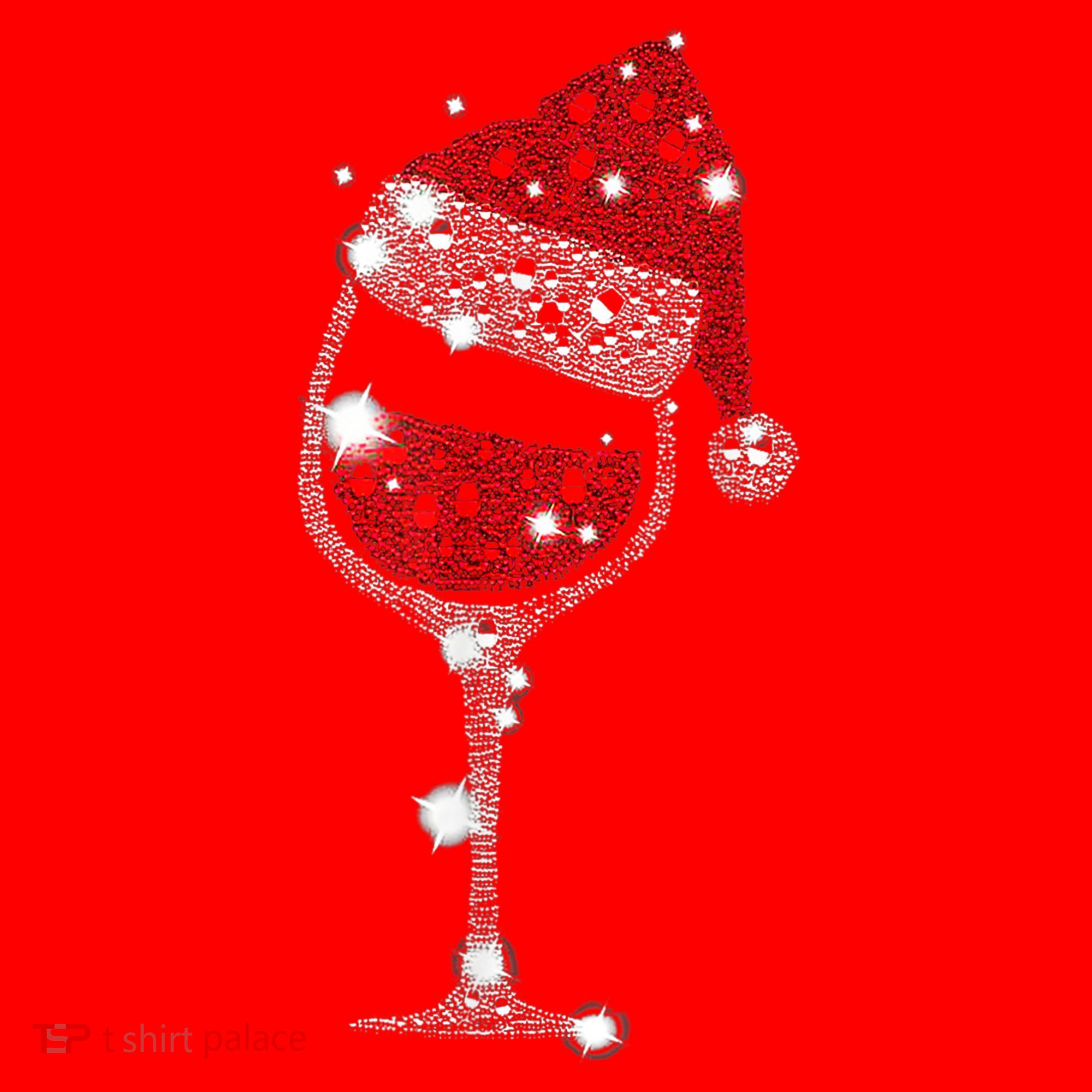Red Wine Glass Christmas Tee Funny Santa Hat Xmas Gift TShirt Santa Hat