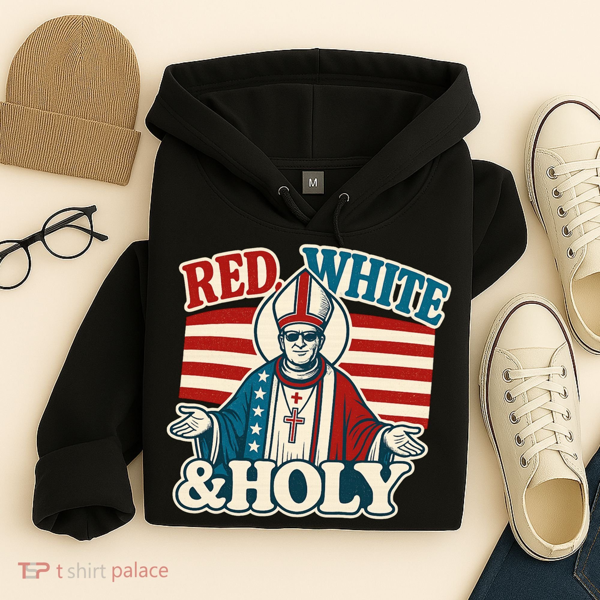 Red White & Holy Pope Leo XIV First American Pope  Hoodie