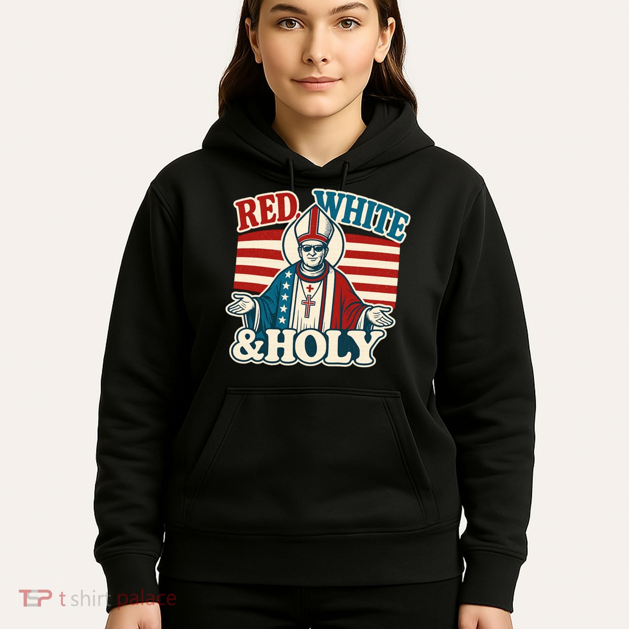 Red White & Holy Pope Leo XIV First American Pope  Hoodie