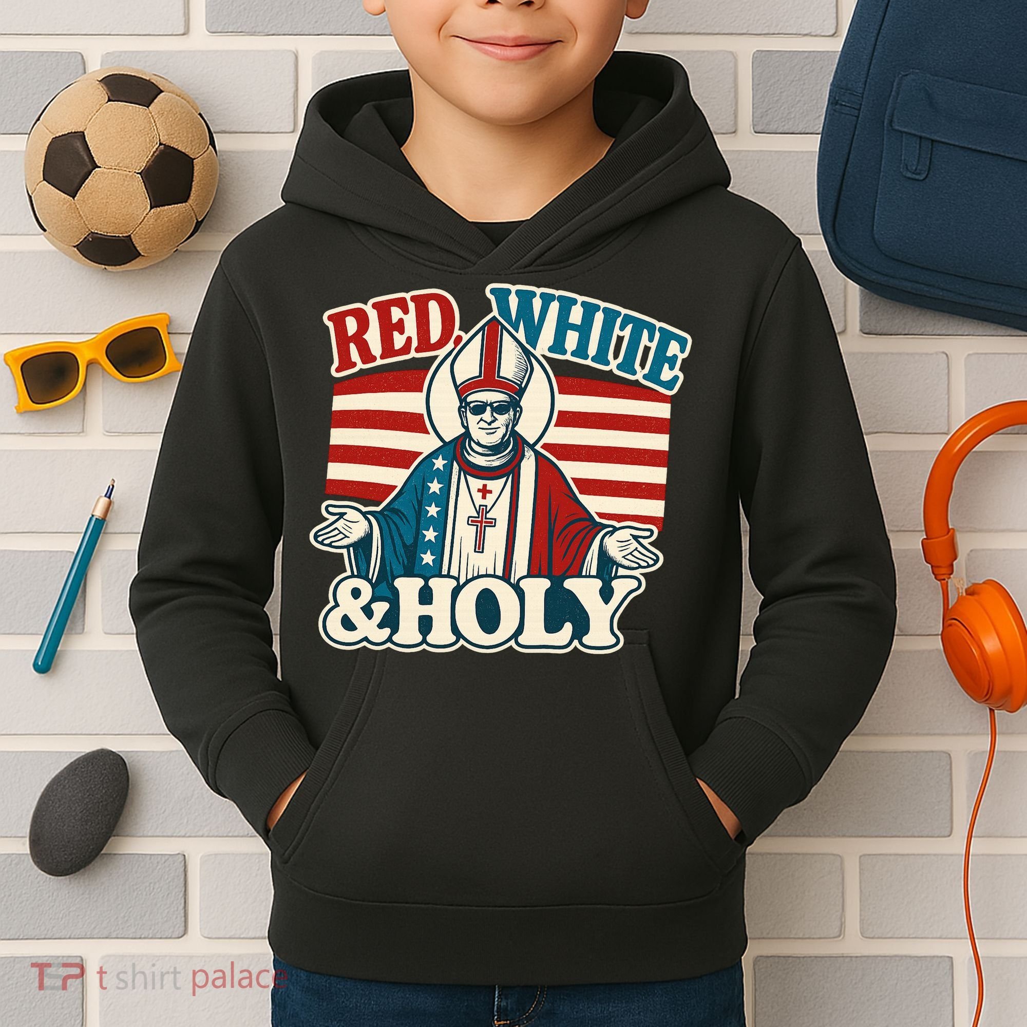 Red White & Holy Pope Leo XIV First American Pope  Kids Hoodie