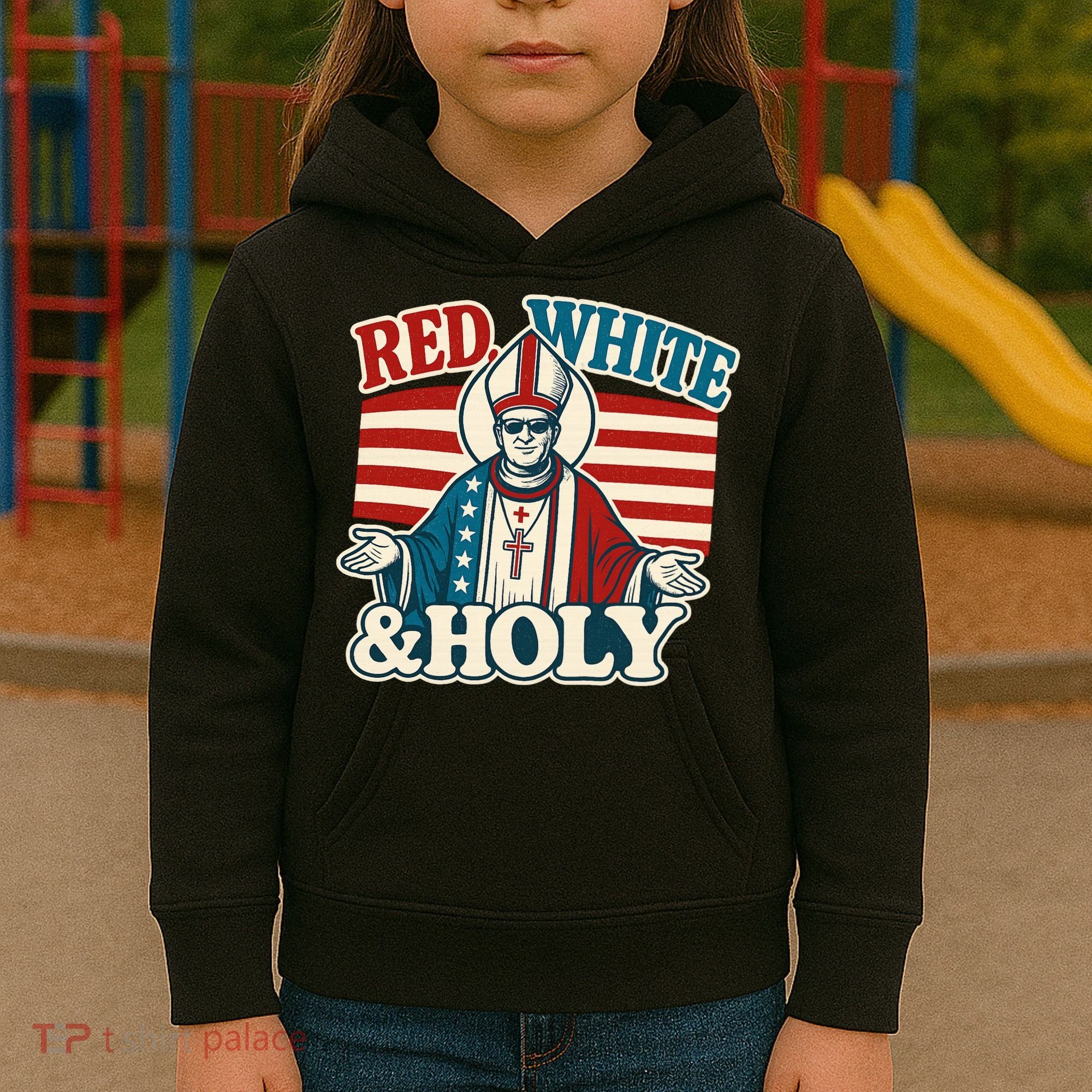 Red White & Holy Pope Leo XIV First American Pope  Kids Hoodie