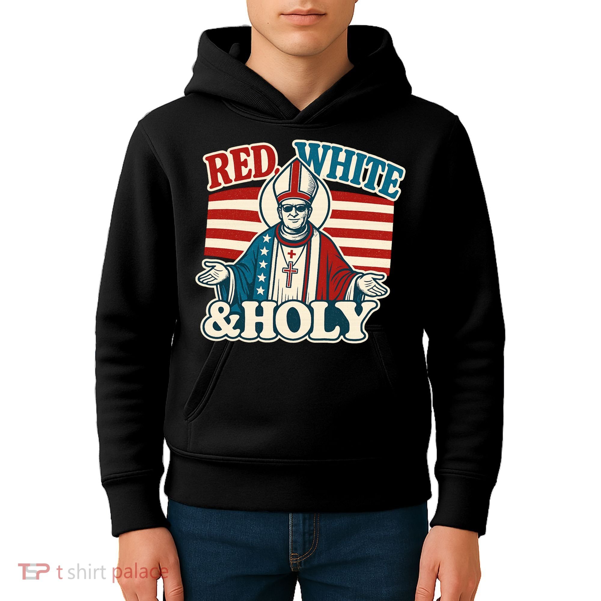 Red White & Holy Pope Leo XIV First American Pope  Kids Hoodie