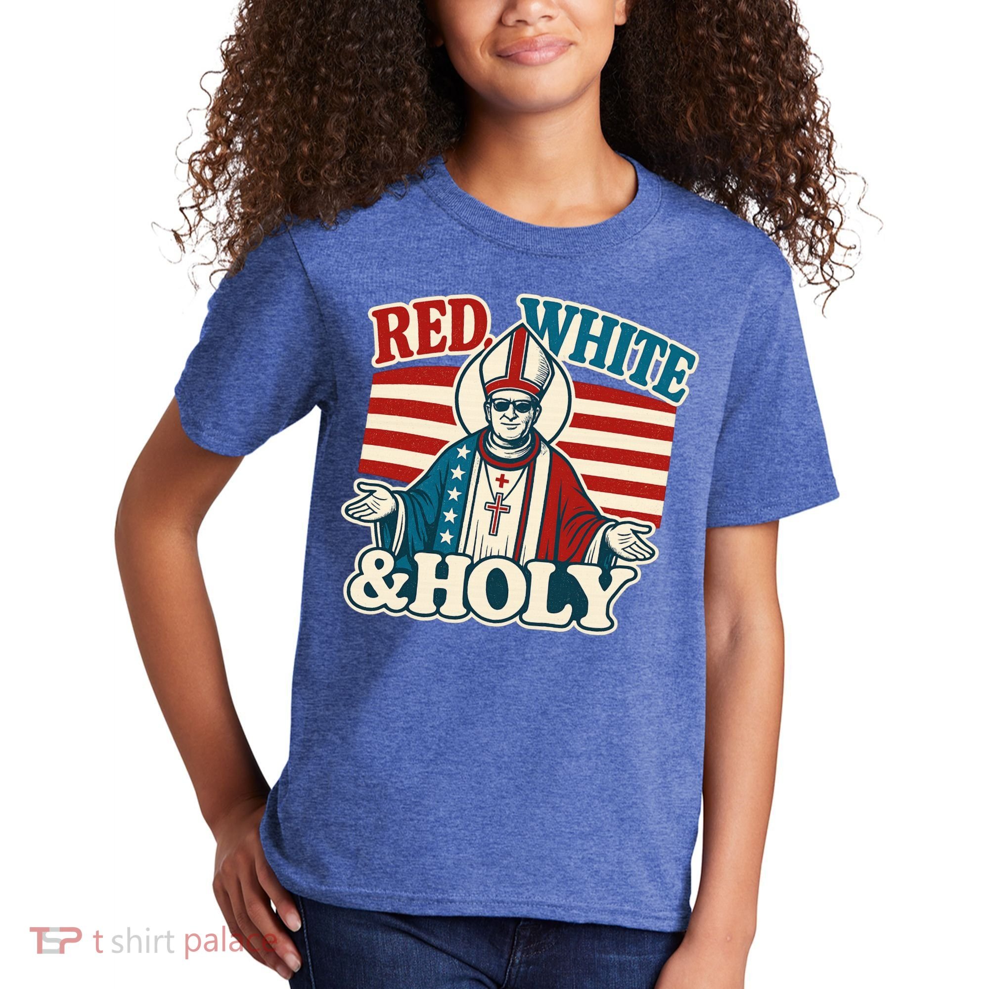 Red White & Holy Pope Leo XIV First American Pope  Kids T-Shirt