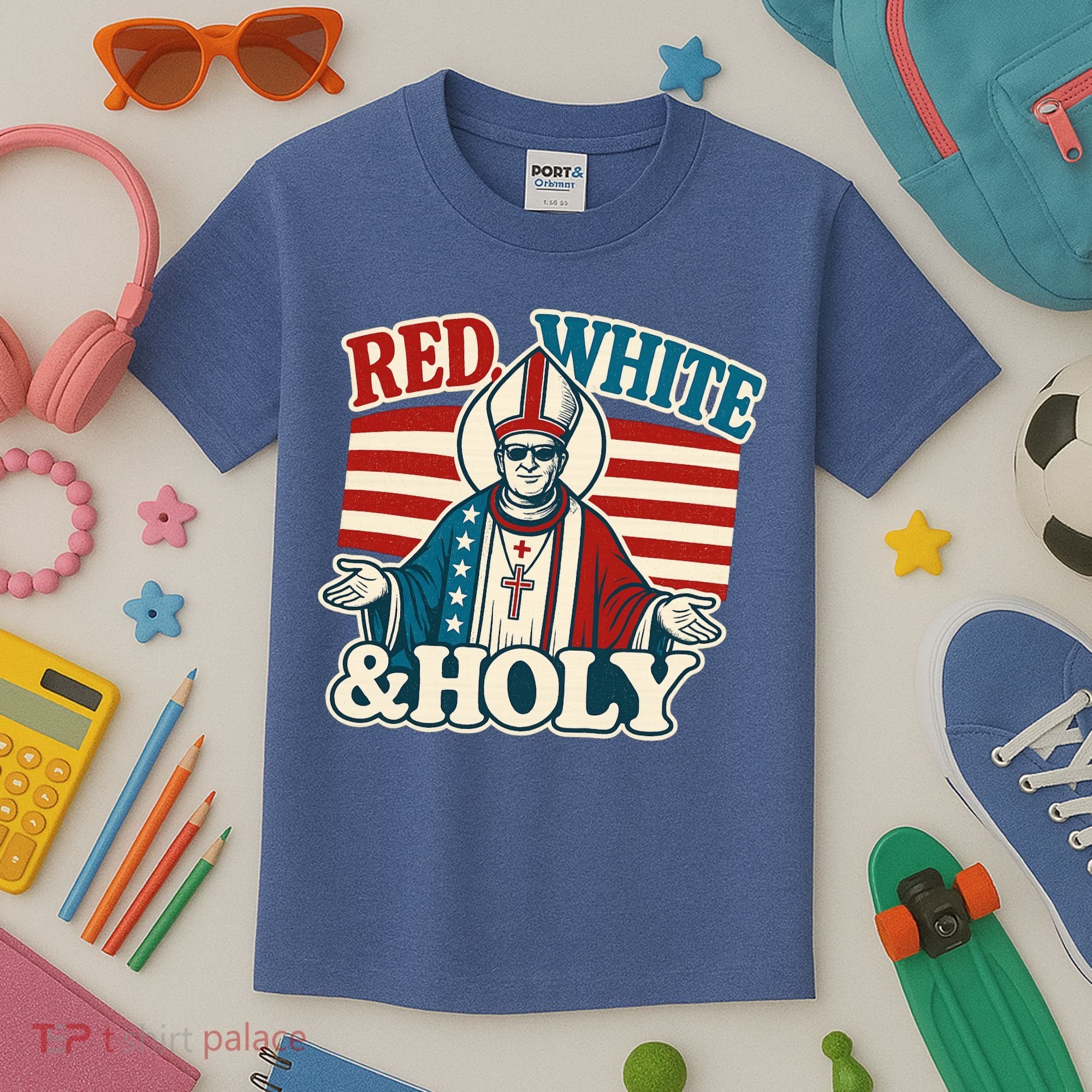 Red White & Holy Pope Leo XIV First American Pope  Kids T-Shirt
