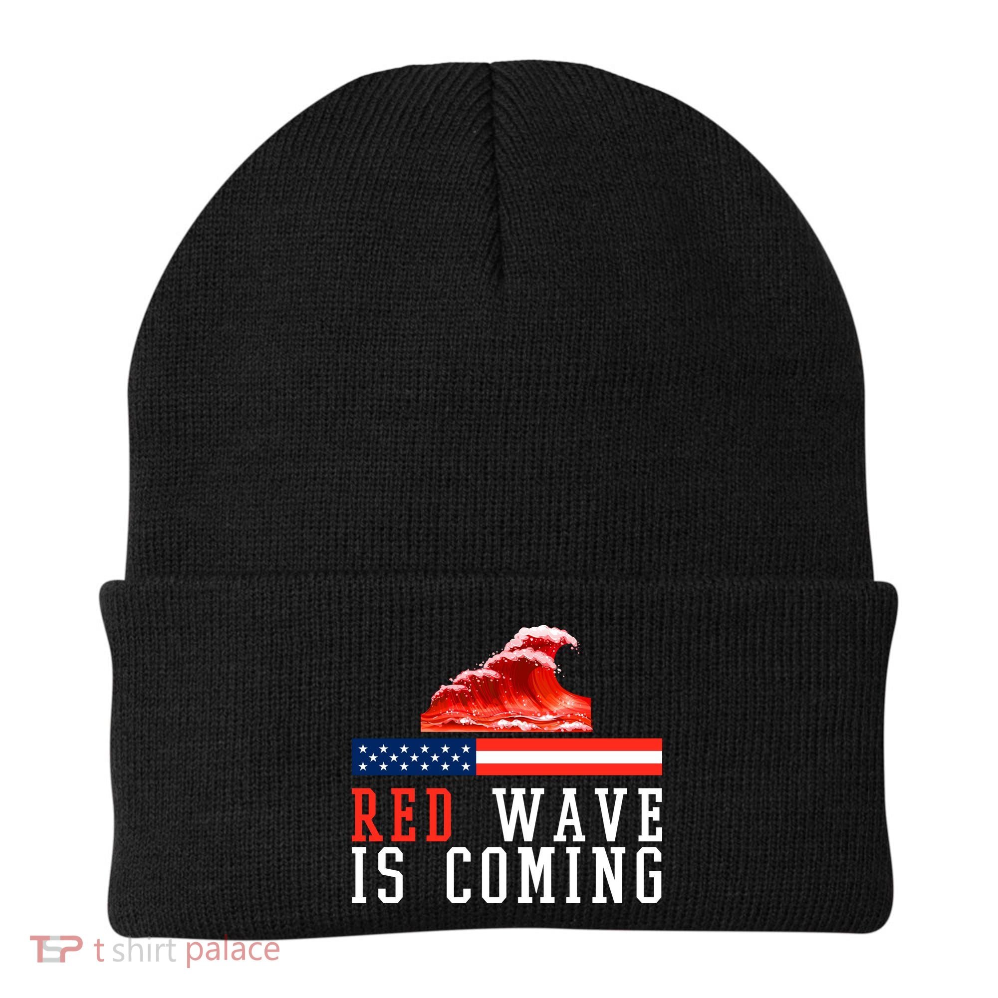 Red Wave Is Coming American Flag Conservative Beanie