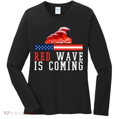 Red Wave Is Coming American Flag Conservative Women's Long Sleeve Shirt