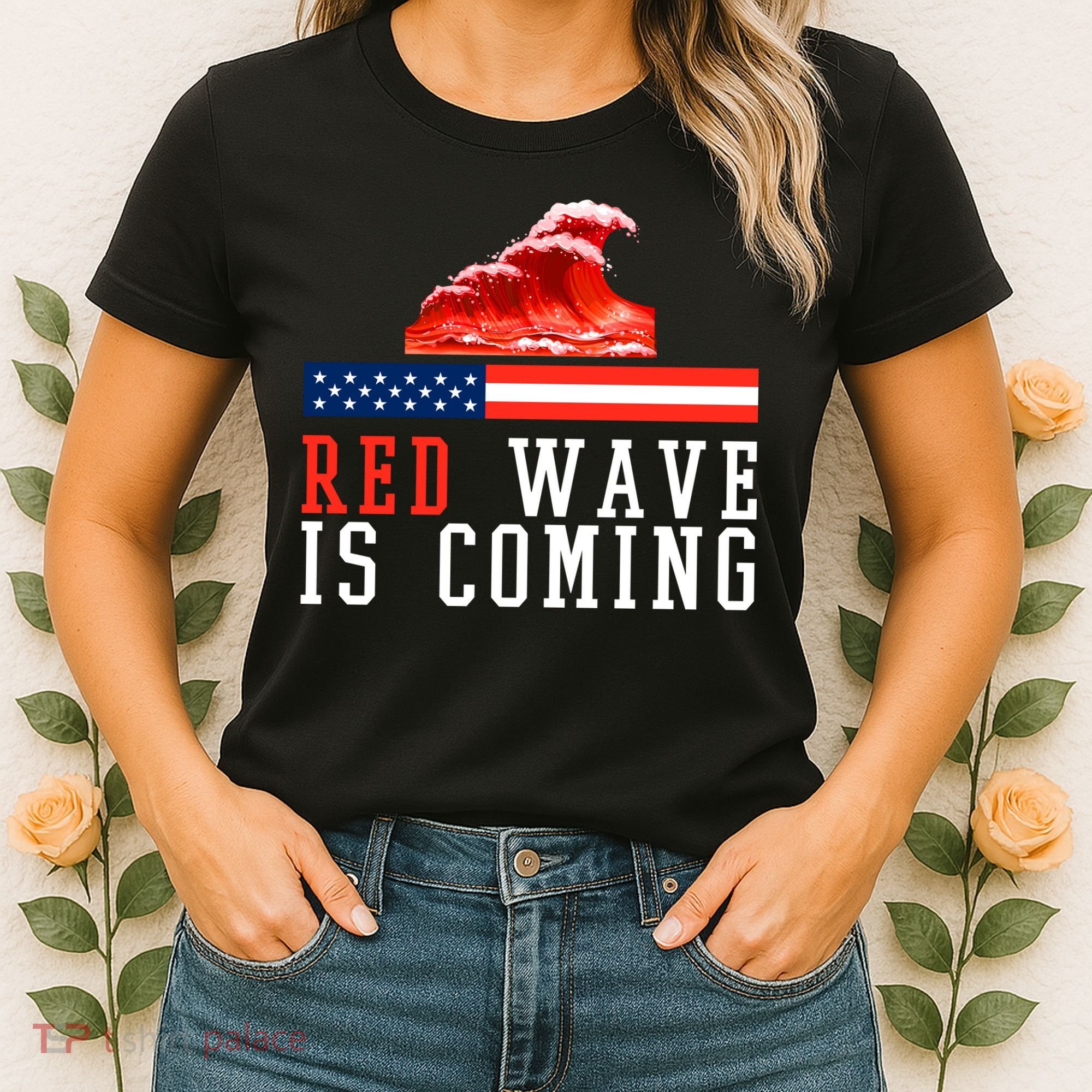 Red Wave Is Coming American Flag Conservative Women's T-Shirt