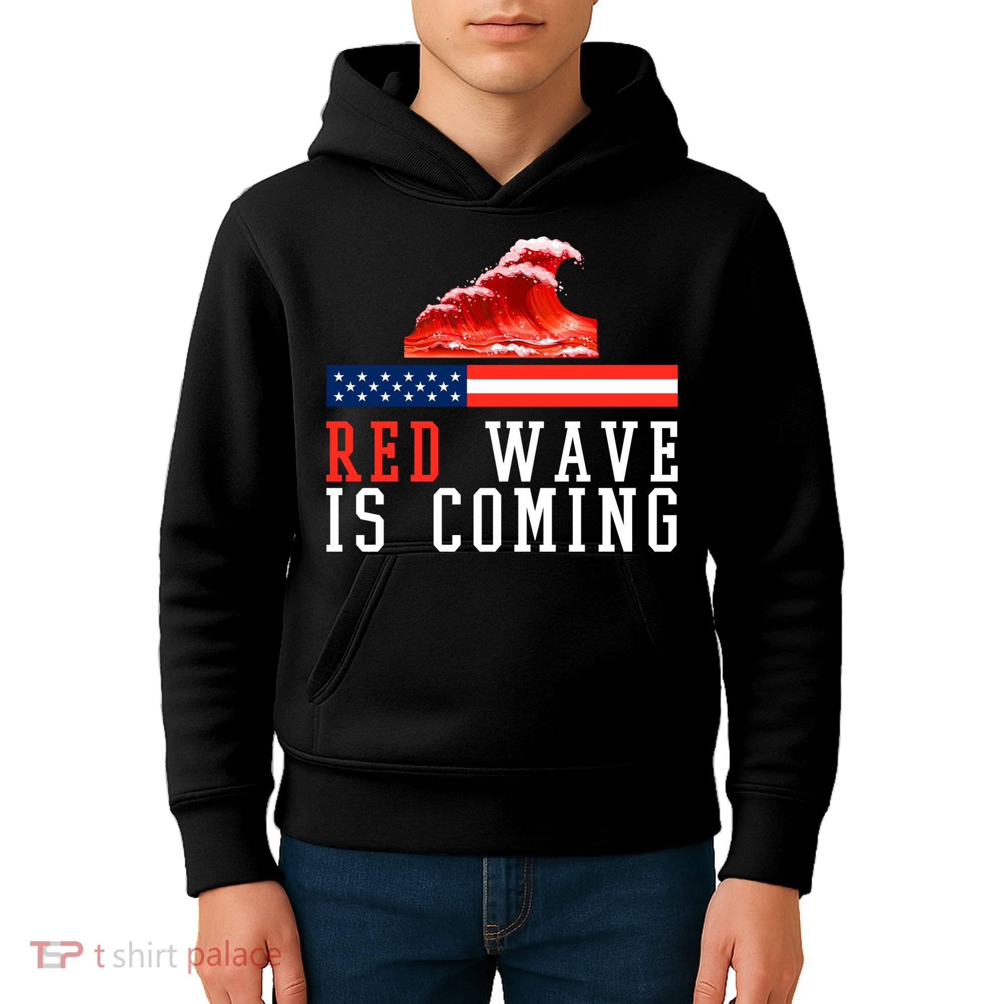 Red Wave Is Coming American Flag Conservative Kids Hoodie