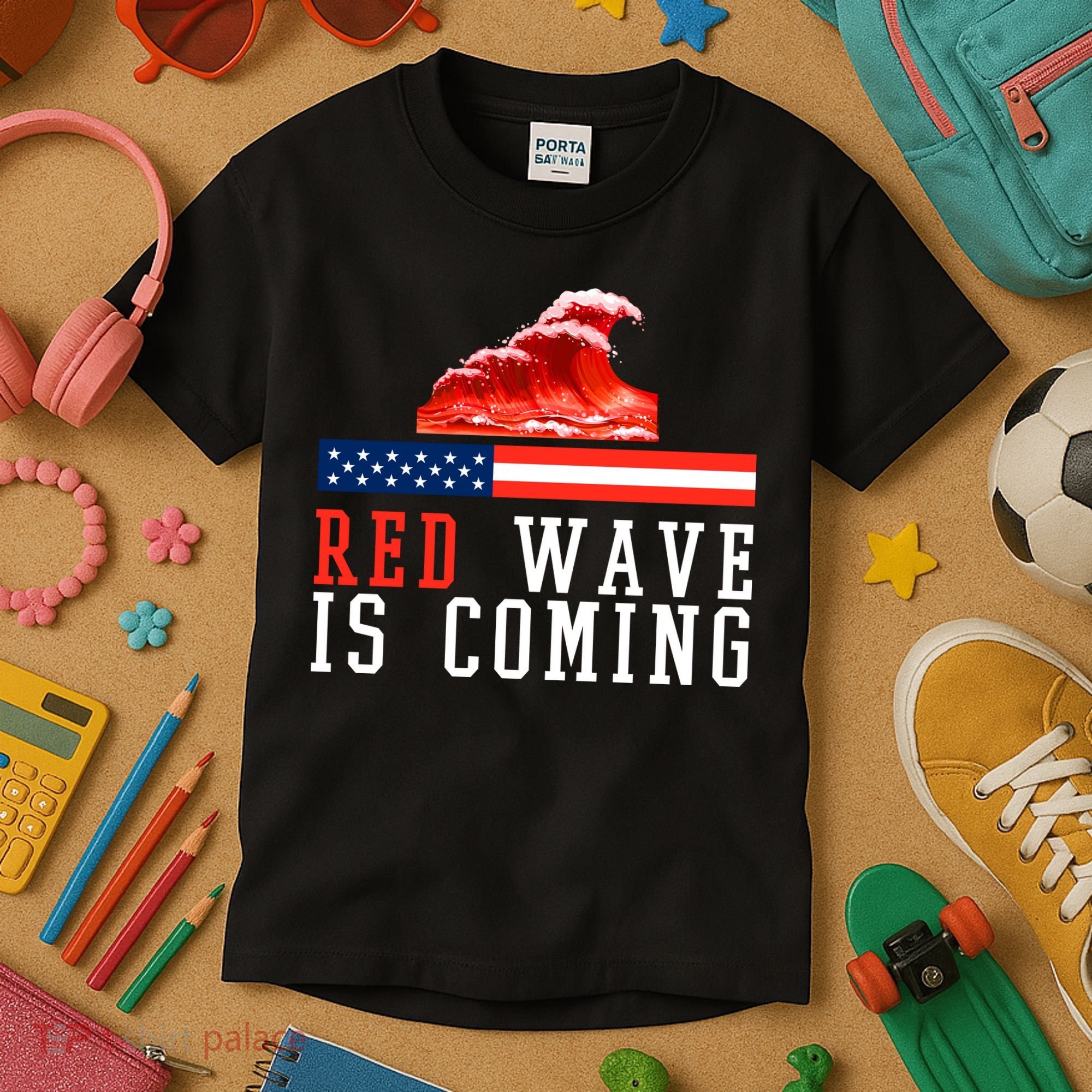 Red Wave Is Coming American Flag Conservative Kids T-Shirt