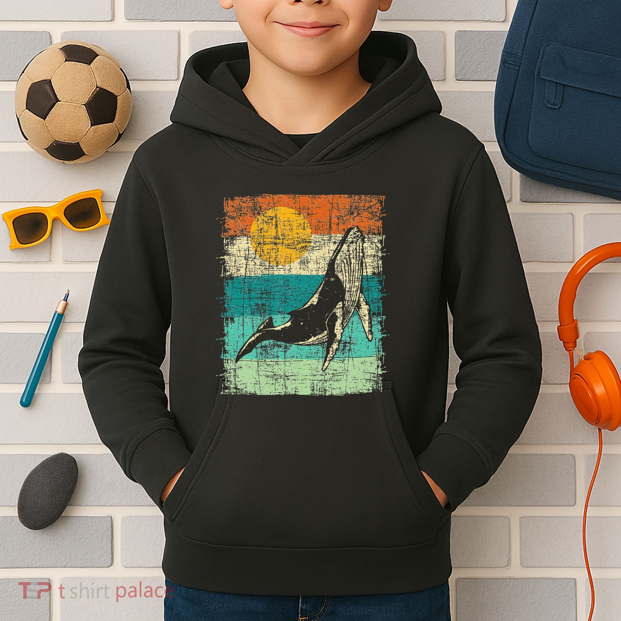Retro Whale Lover Marine Biologist Aquarist Whales Animal Kids Hoodie
