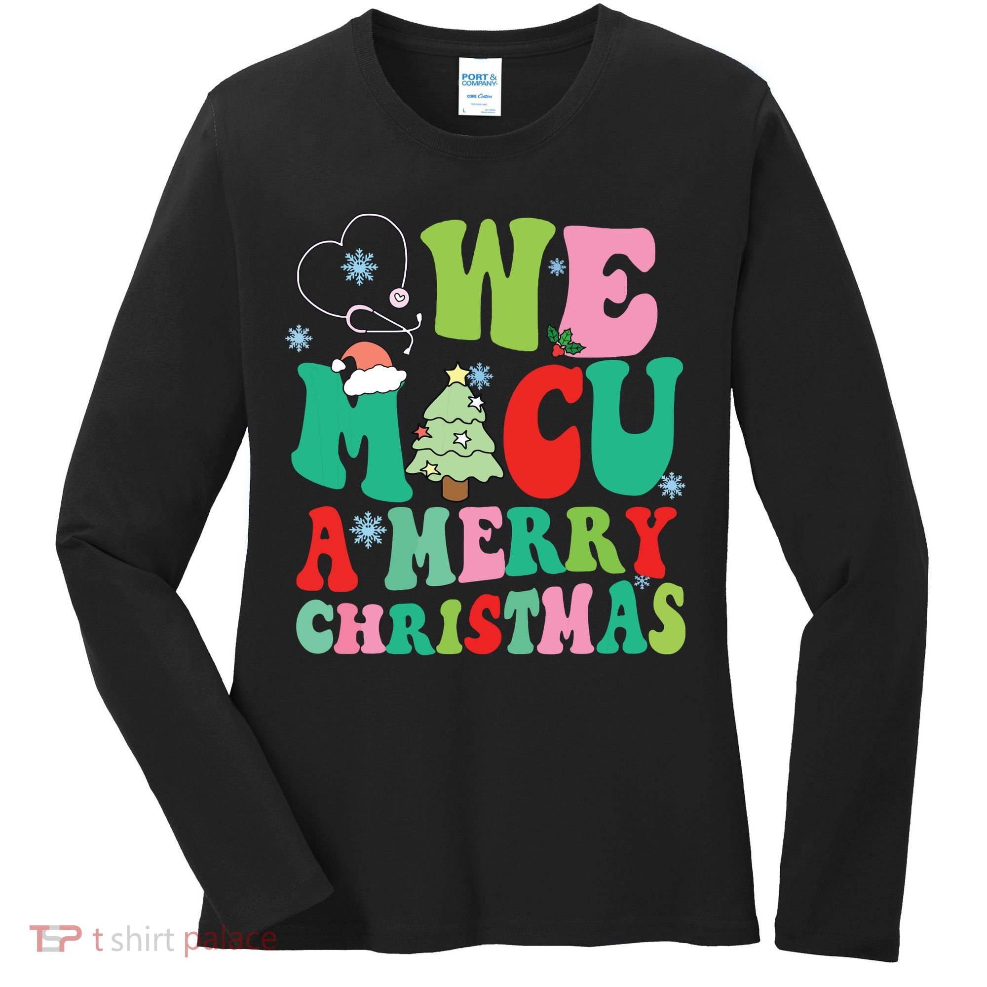 Retro We Micu A Merry Christmas Medical Icu Rn Aide Tech Women's Long Sleeve Shirt