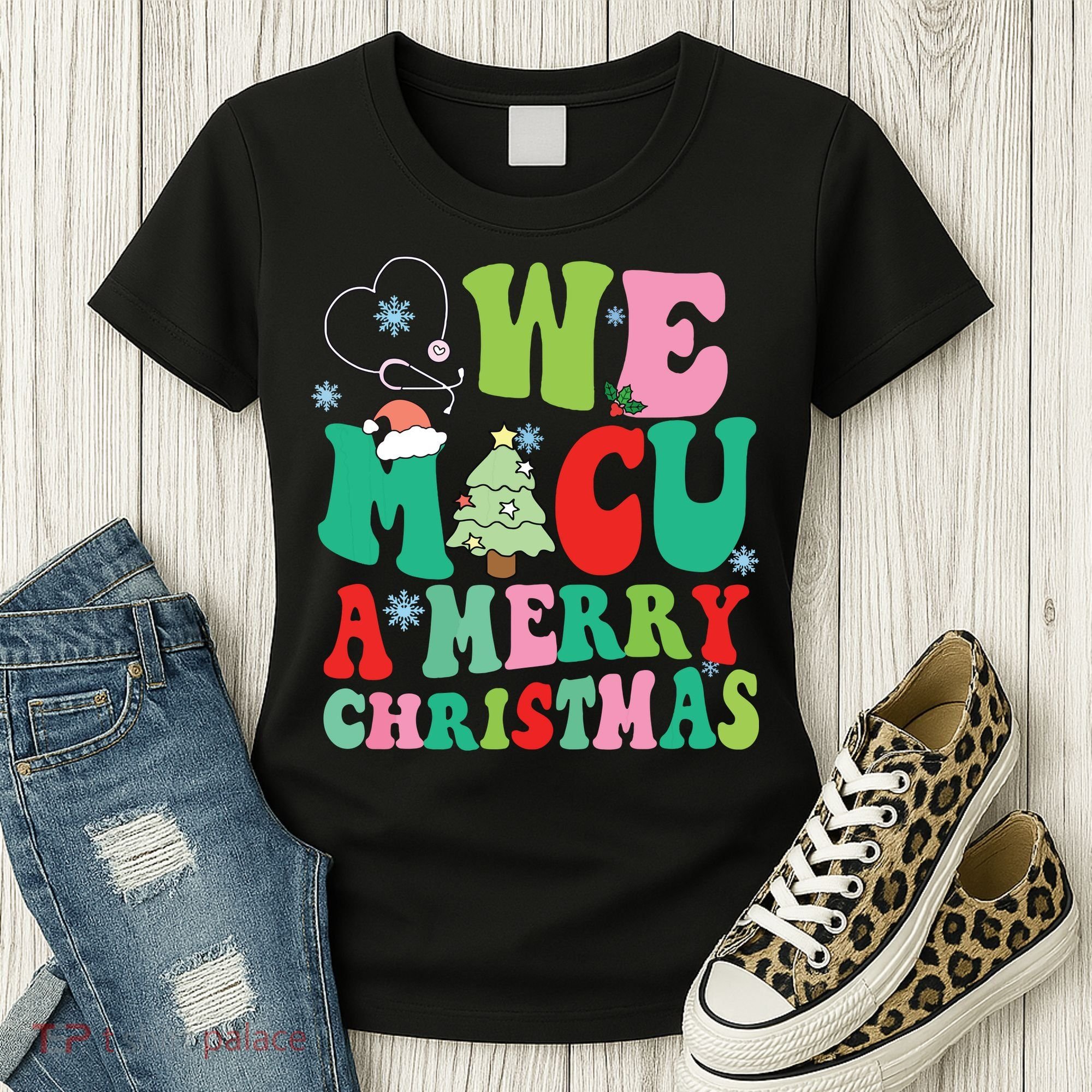 Retro We Micu A Merry Christmas Medical Icu Rn Aide Tech Women's T-Shirt