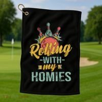 Rollin With My Homies Retro Bowling Golf Towel thumb 1