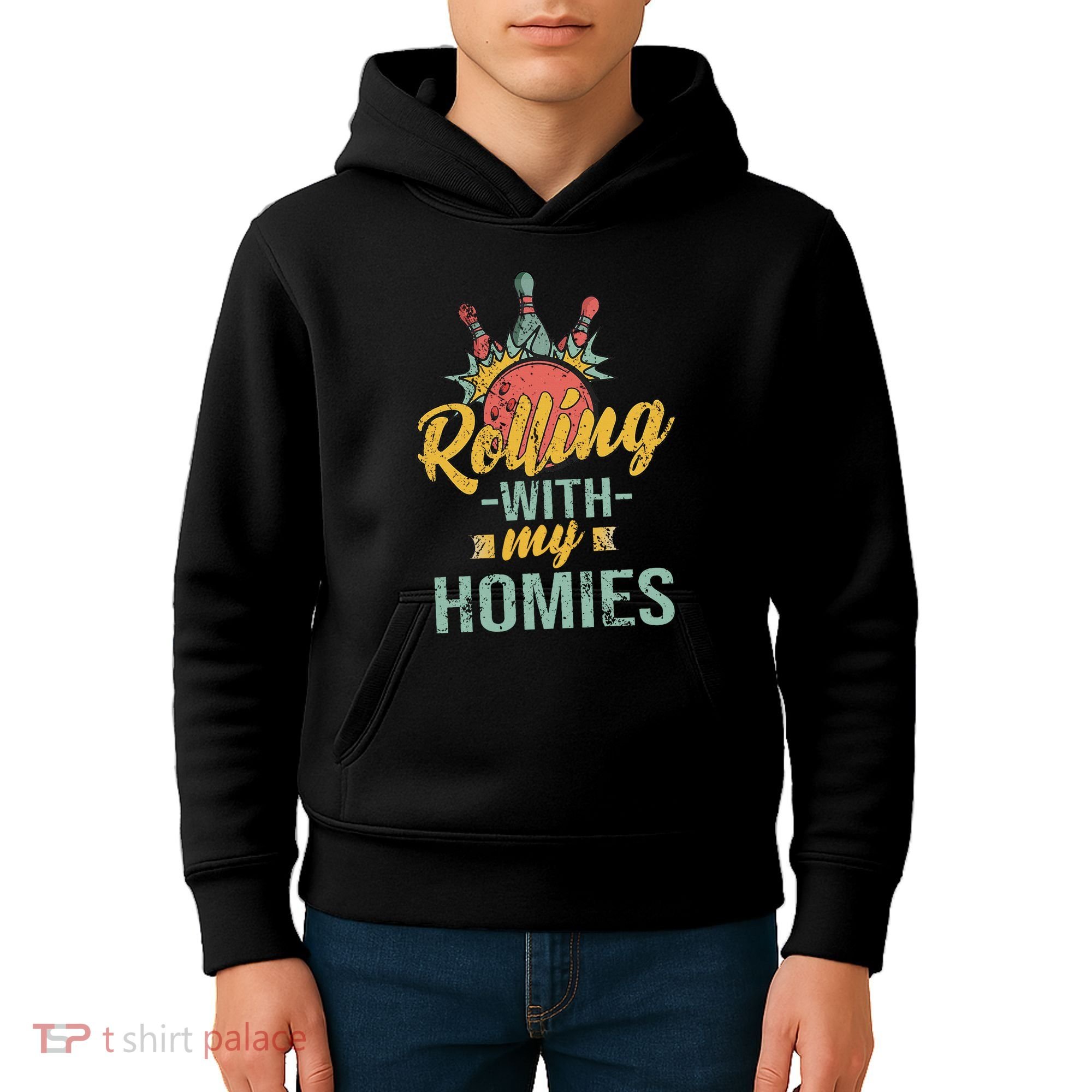 Rollin With My Homies Retro Bowling Kids Hoodie
