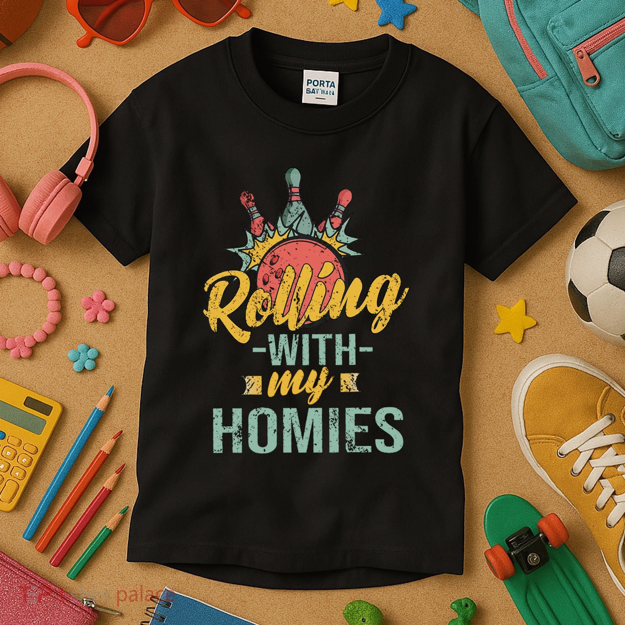 Rollin With My Homies Retro Bowling Kids T-Shirt