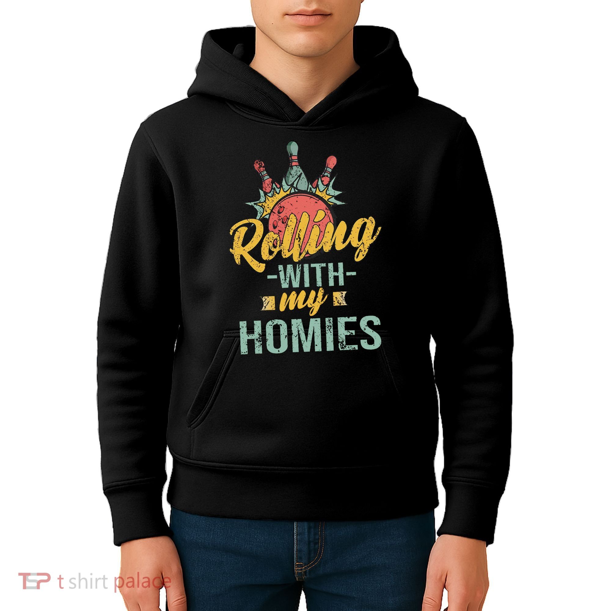Rollin With My Homies Retro Bowling Kids Hoodie