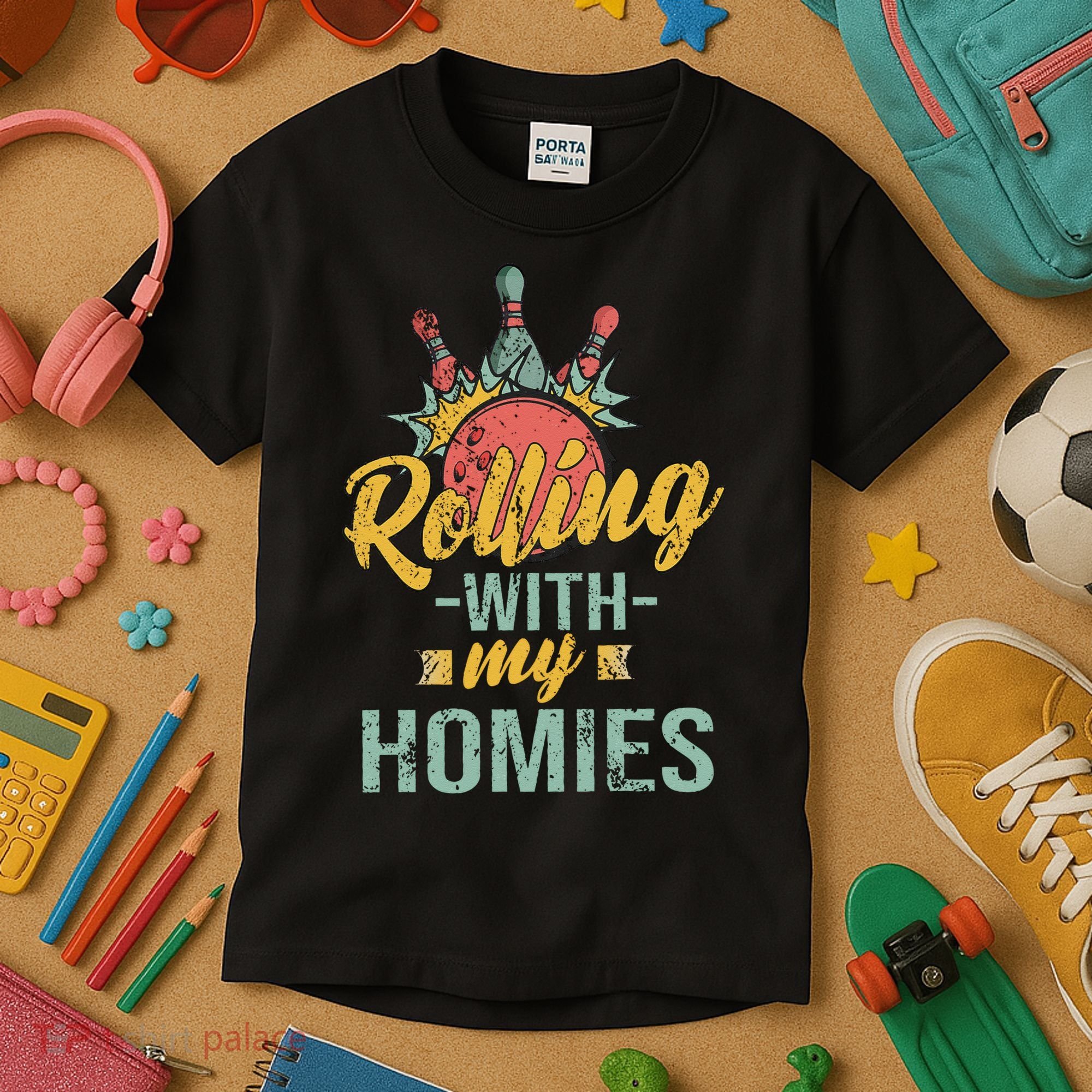 Rollin With My Homies Retro Bowling Kids T-Shirt