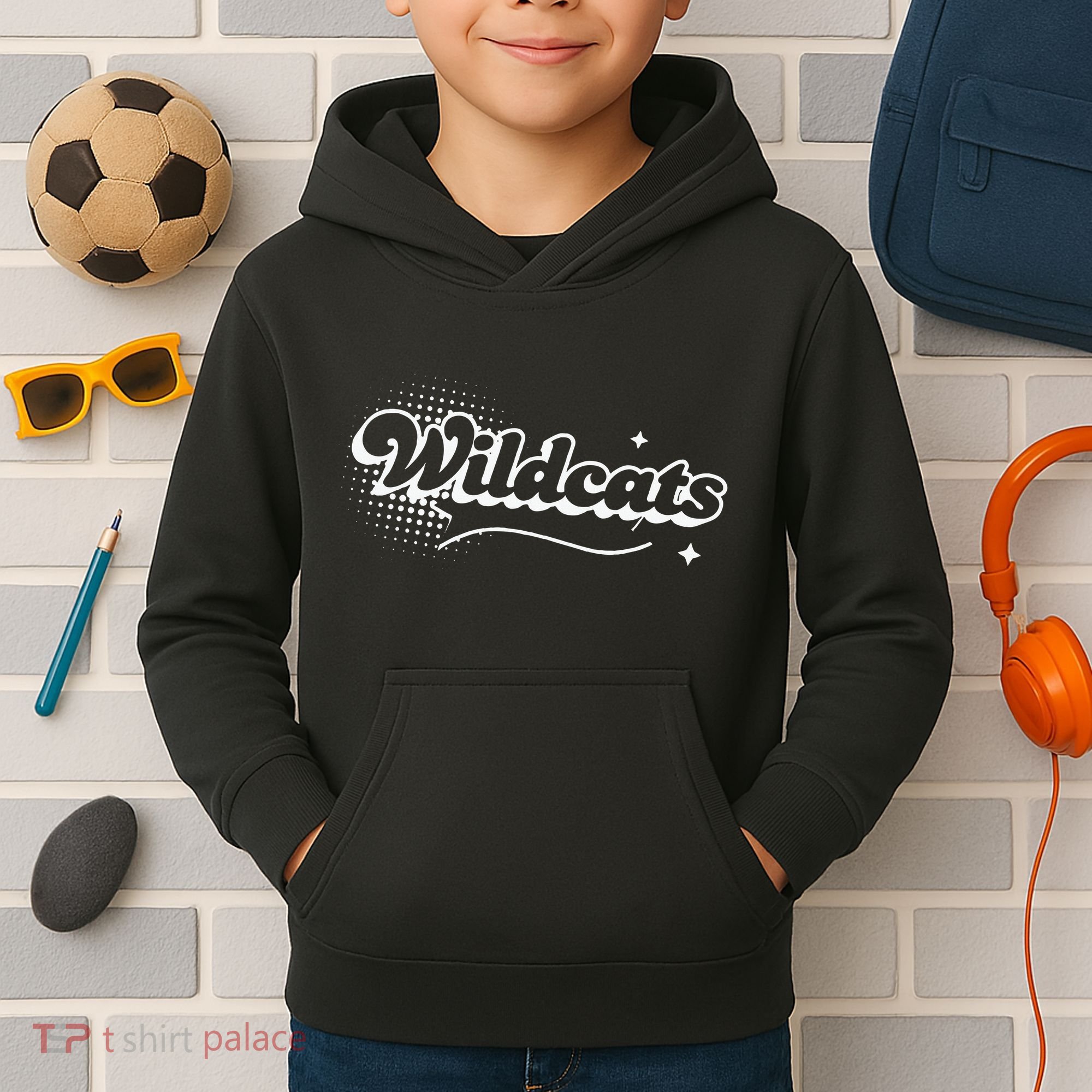 Retro Wildcats Mascot Back To School Spirit Sport Fans Game Kids Hoodie