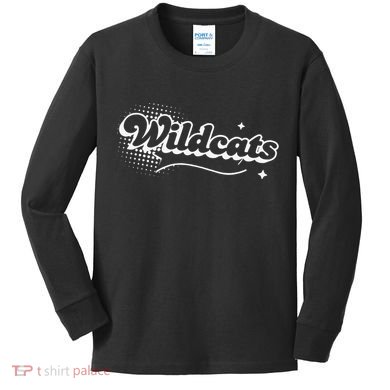 Retro Wildcats Mascot Back To School Spirit Sport Fans Game Kids Long Sleeve Shirt