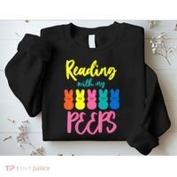 Reading With My Peeps Gift for Teacher or Reader Sweatshirt thumb 2