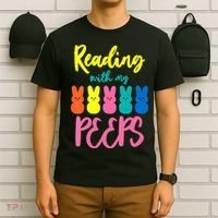 Reading With My Peeps Gift for Teacher or Reader T-Shirt thumb 6