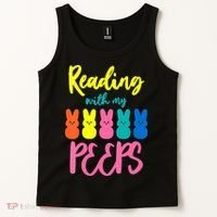 Reading With My Peeps Gift for Teacher or Reader Tank Top thumb 2