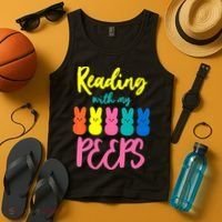 Reading With My Peeps Gift for Teacher or Reader Tank Top thumb 4