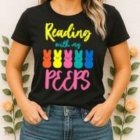 Reading With My Peeps Gift for Teacher or Reader Women's T-Shirt thumb 2