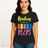 Reading With My Peeps Gift for Teacher or Reader Women's T-Shirt thumb 4