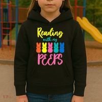 Reading With My Peeps Gift for Teacher or Reader Kids Hoodie thumb 3