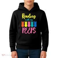 Reading With My Peeps Gift for Teacher or Reader Kids Hoodie thumb 4