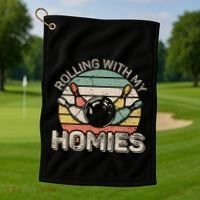 Rolling With My Homies Retro Bowling Bowler Team Funny Golf Towel thumb 1