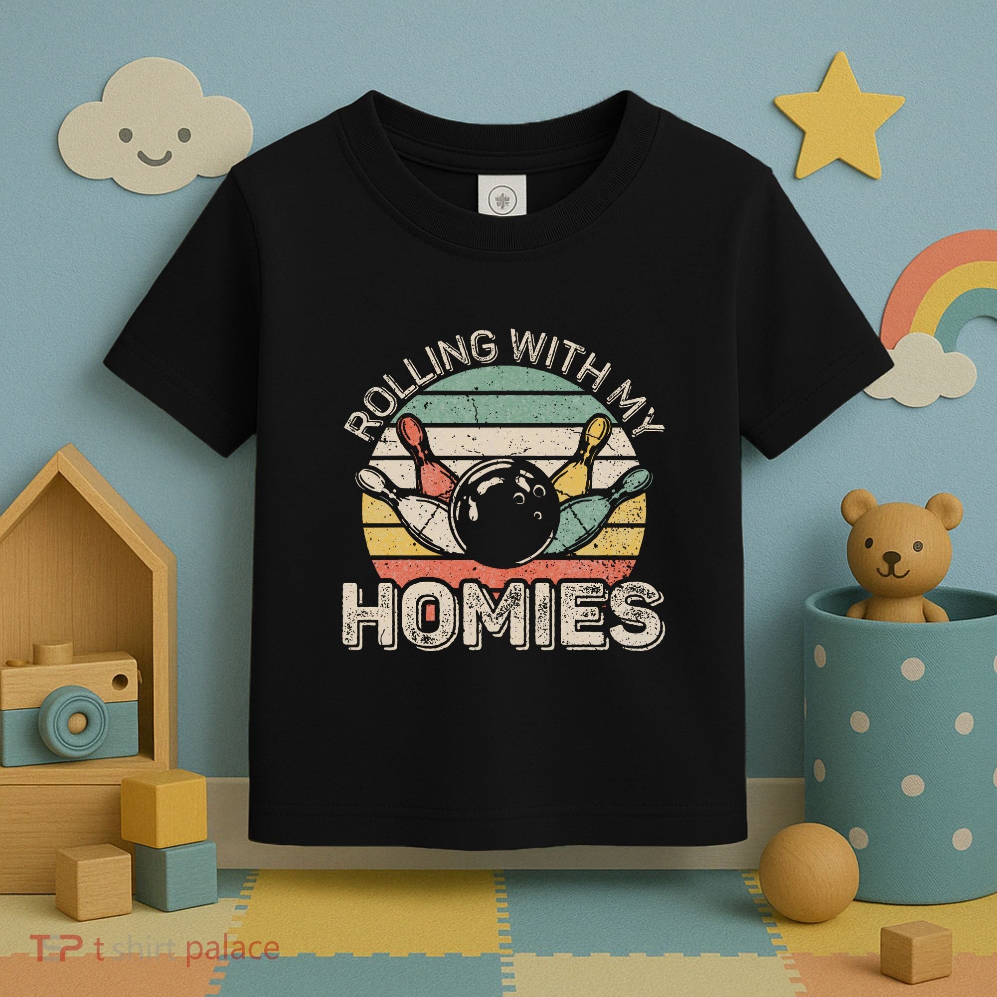 Rolling With My Homies Retro Bowling Bowler Team Funny Toddler T-Shirt