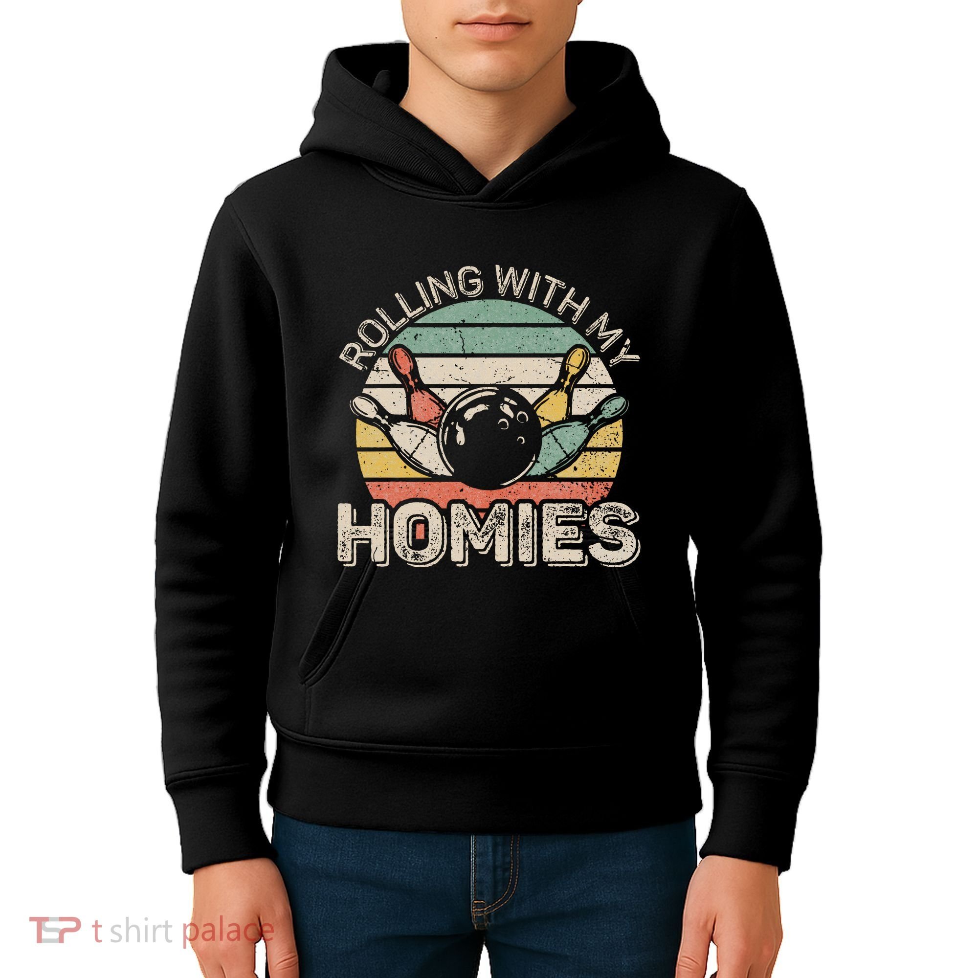 Rolling With My Homies Retro Bowling Bowler Team Funny Kids Hoodie