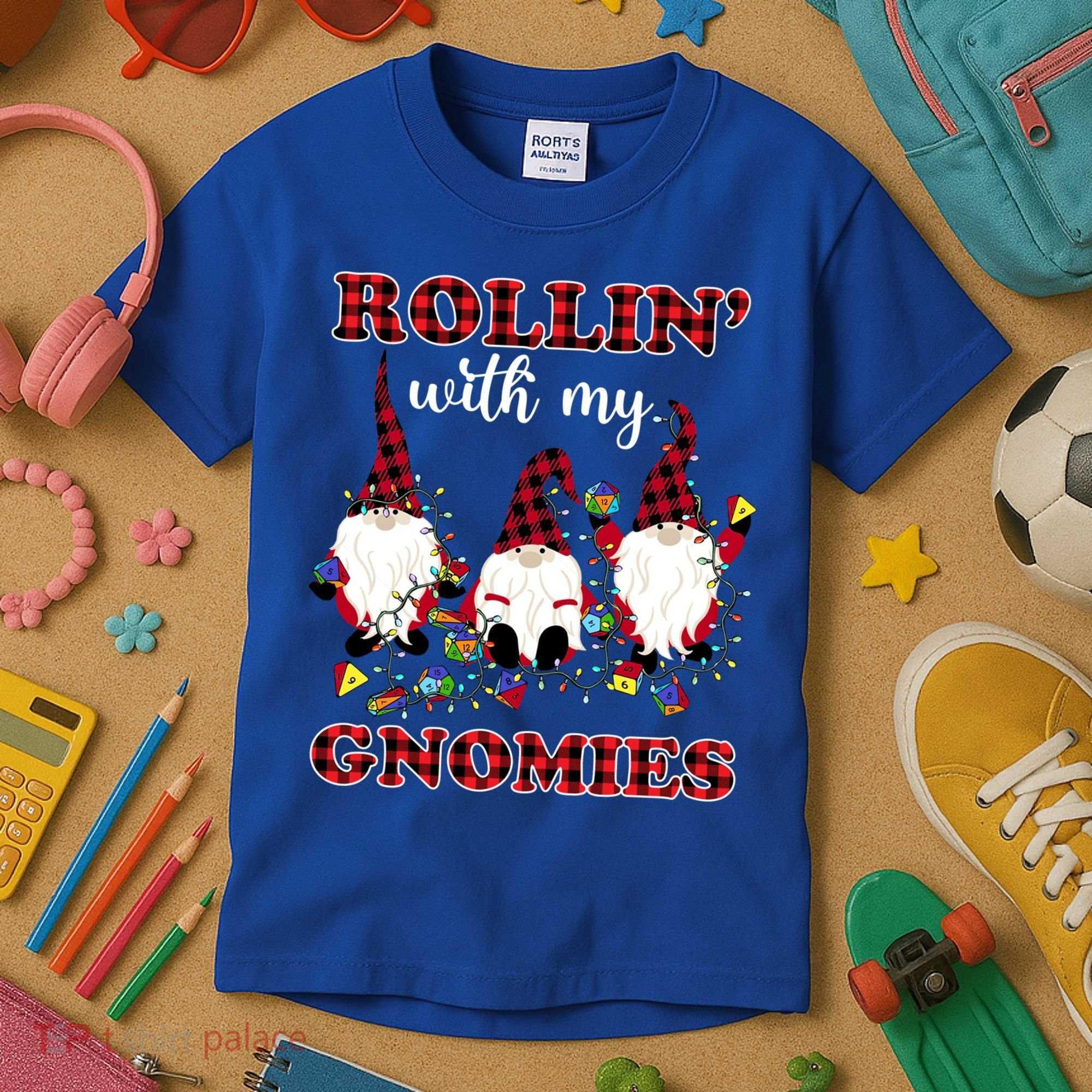 Rollin With My Gnomies Roll For Initiative Christmas Gnomes Gift Kids T-Shirt