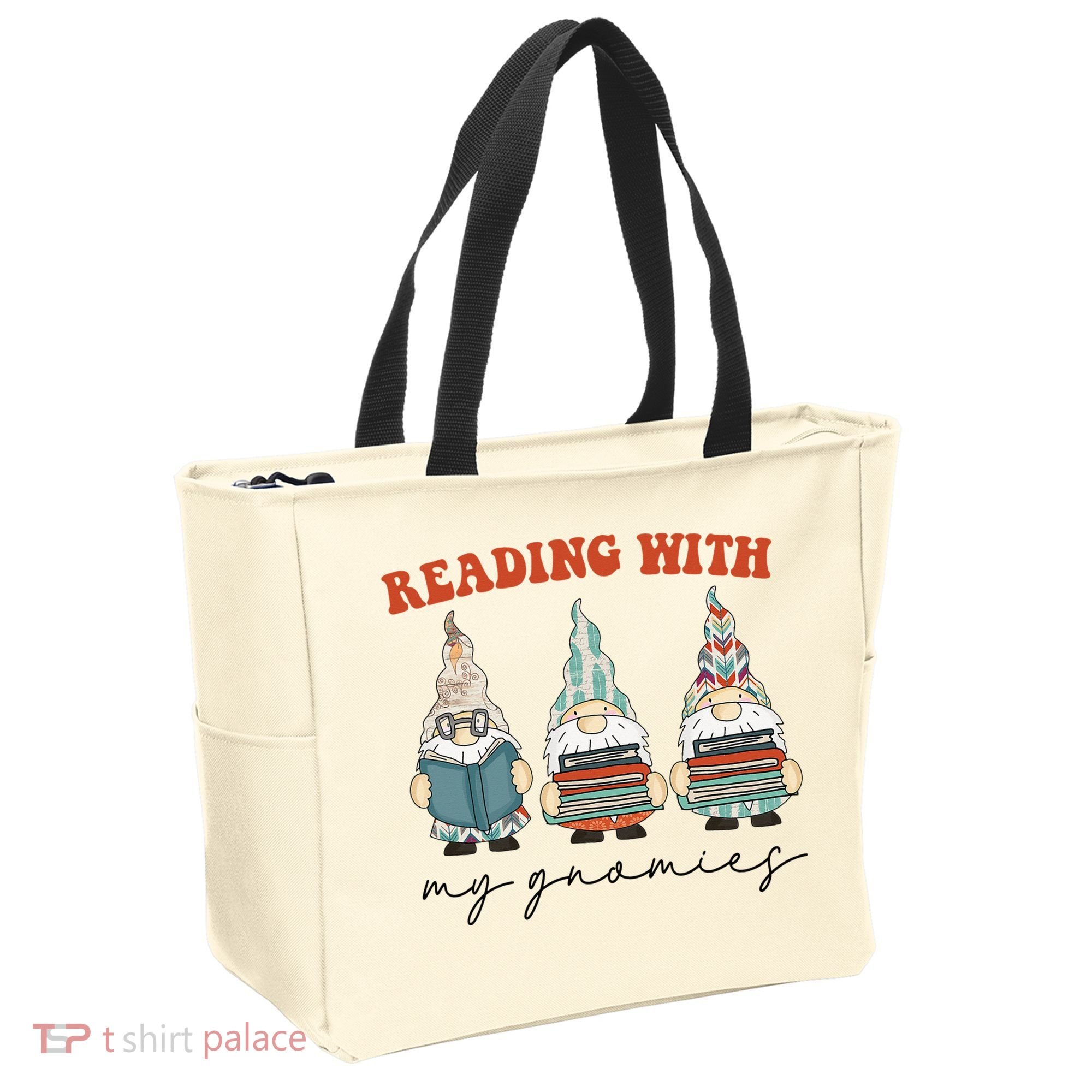 Reading With My Gnomies Funny Book Nerd Gnome Love Reading Tote Bag
