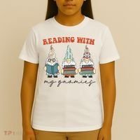 Reading With My Gnomies Funny Book Nerd Gnome Love Reading T-Shirt thumb 4