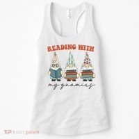 Reading With My Gnomies Funny Book Nerd Gnome Love Reading Women's Tank Top thumb 0