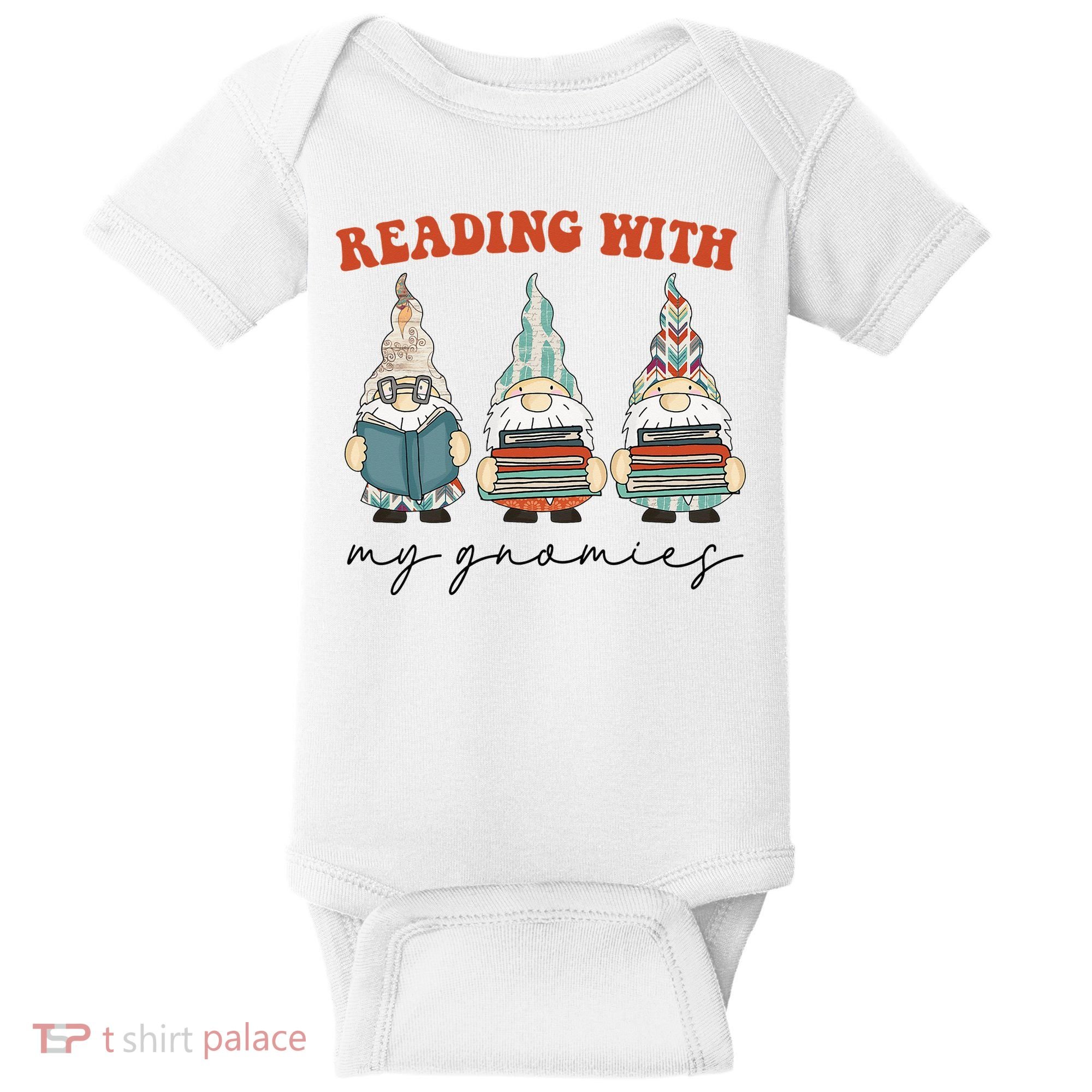 Reading With My Gnomies Funny Book Nerd Gnome Love Reading Baby Bodysuit