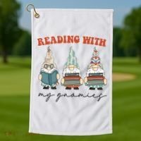 Reading With My Gnomies Funny Book Nerd Gnome Love Reading Golf Towel thumb 1