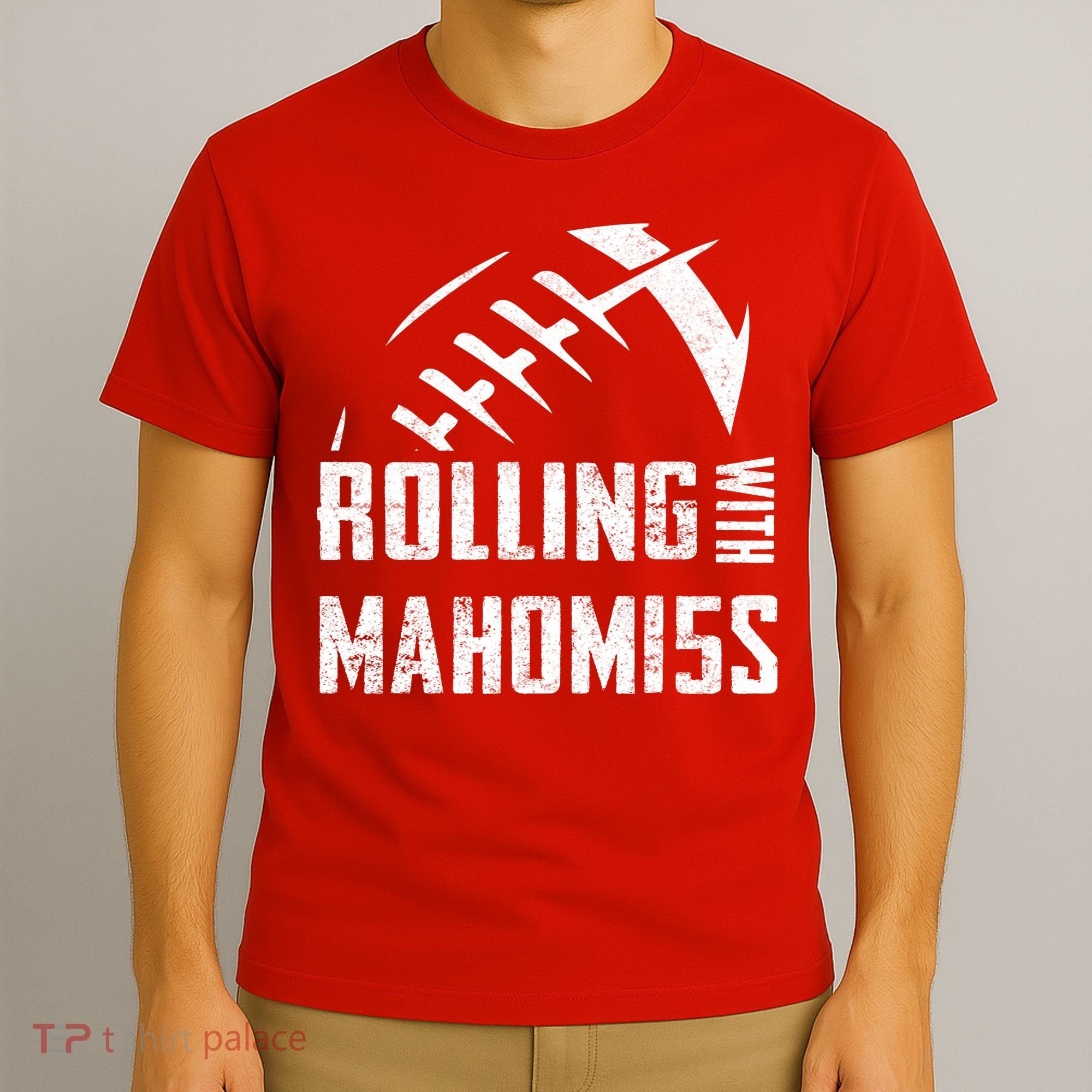 Rolling With Mahomes KC Football Sports Distressed Vintage T-Shirt