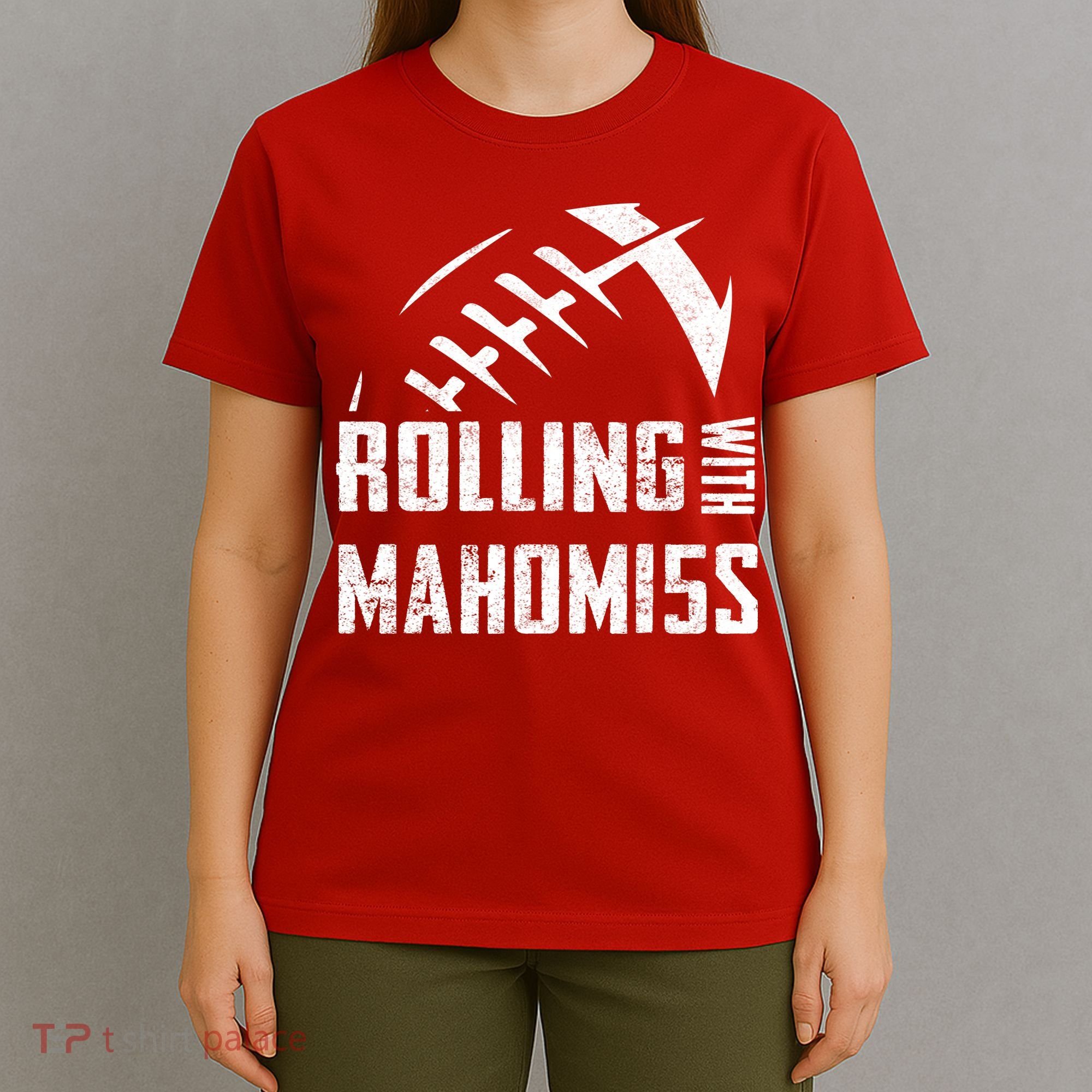 Rolling With Mahomes KC Football Sports Distressed Vintage T-Shirt