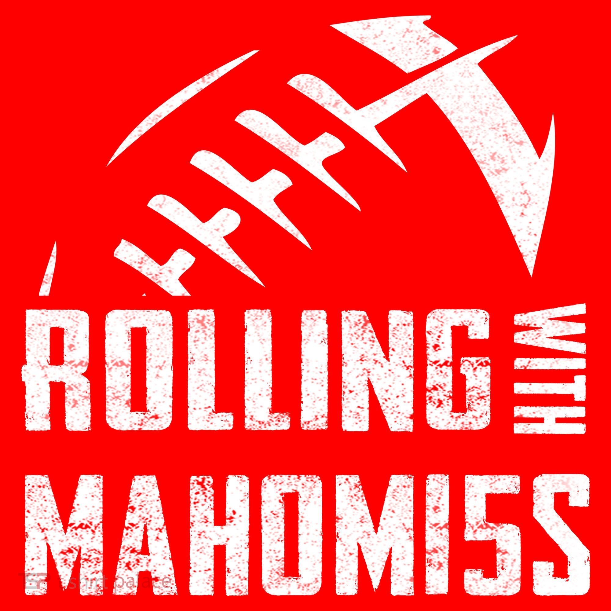 Rolling With Mahomes KC Football Sports Distressed Vintage T-Shirt